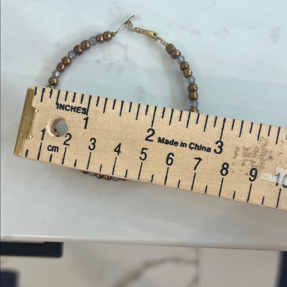 Elegant Brown Beaded Hoop Earrings - Picture 3 of 4